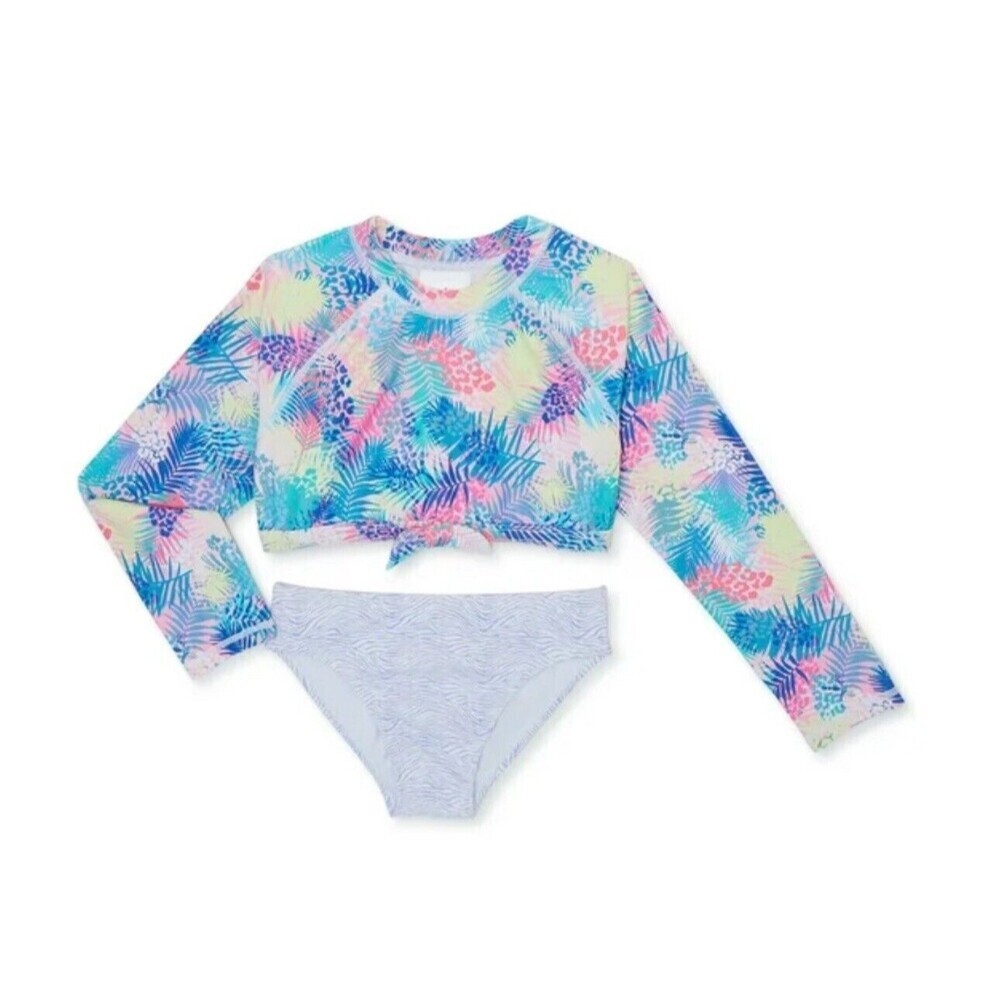 Girls Kids Swimsuit girl's 2 pc long sleeves rash guard & bottoms set periwinkle